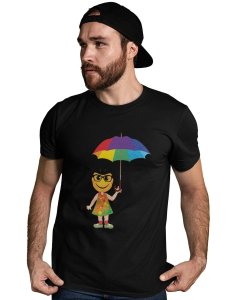 A Young Emoji Girl with Umbrella Printed T-shirt - Clothes for Emoji Lovers - Suitable for Fun Events - Foremost Gifting Material for Your Friends and Close Ones