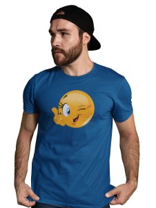 Blink a wink Emoji T-shirt (Blue) - Clothes for Emoji Lovers - Suitable for Fun Events - Foremost Gifting Material for Your Friends and Close Ones