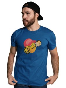 Puffing Weed Emoji Printed T-shirt (Blue) - Clothes for Emoji Lovers - Suitable for Fun Events - Foremost Gifting Material for Your Friends and Close Ones