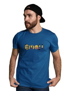 Emoji Pattern in Alphabets Printed T-shirt (Blue) - Clothes for Emoji Lovers - Foremost Gifting Material for Your Friends and Close Ones
