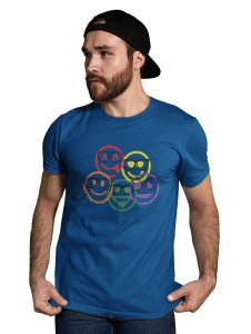 Scribbled Five different Emojis T-shirt (Blue) - Clothes for Emoji Lovers - Suitable for Fun Events - Foremost Gifting Material for Your Friends and Close Ones