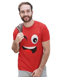 Wink Emoji Blend T-shirt (Red) - Clothes for Emoji Lovers - Foremost Gifting Material for Your Friends and Close Ones