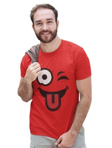 Left Eye Blink Emoji T-shirt (Red) - Clothes for Emoji Lovers - Foremost Gifting Material for Your Friends and Close Ones