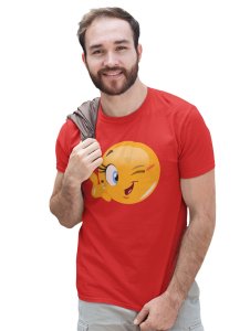 Blink a wink Emoji T-shirt (Red) - Clothes for Emoji Lovers - Foremost Gifting Material for Your Friends and Close Ones