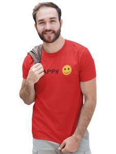 Happy Written Text Emoji T-shirt (Red) - Clothes for Emoji Lovers - Foremost Gifting Material for Your Friends and Close Ones