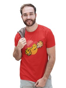 Puffing Weed Emoji Printed T-shirt (Red) - Clothes for Emoji Lovers - Foremost Gifting Material for Your Friends and Close Ones