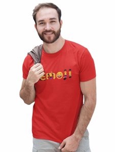 Emoji Pattern in Alphabets Printed T-shirt (Red) - Clothes for Emoji Lovers - Foremost Gifting Material for Your Friends and Close Ones