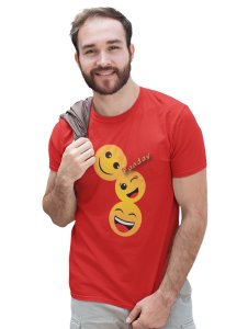 Triplets Emojis T-shirt (Red) - Clothes for Emoji Lovers - Foremost Gifting Material for Your Friends and Close Ones