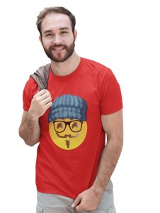 Moustaque Face Emoji T-shirt (Red) - Clothes for Emoji Lovers - Foremost Gifting Material for Your Friends and Close Ones