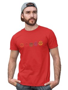 Five Colour Shaded Shapes Emojis T-shirt (Red) - Clothes for Emoji Lovers - Foremost Gifting Material for Your Friends and Close Ones