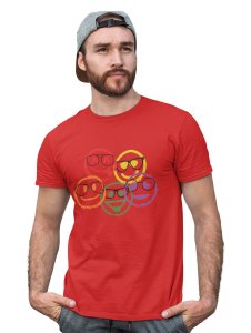 Scribbled Five different Emojis T-shirt (Red) - Clothes for Emoji Lovers - Foremost Gifting Material for Your Friends and Close Ones