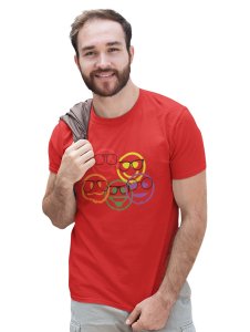 Scribbled Five different Emojis T-shirt (Red) - Clothes for Emoji Lovers - Foremost Gifting Material for Your Friends and Close Ones