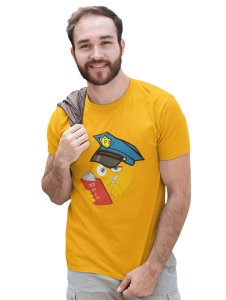 Please be Aware, Police is Here Emoji T-shirt (Yellow) - Clothes for Emoji Lovers - Suitable for Fun Events - Foremost Gifting Material for Your Friends and Close Ones