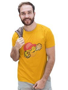 Puffing Weed Emoji Printed T-shirt (Yellow) - Clothes for Emoji Lovers - Suitable for Fun Events - Foremost Gifting Material for Your Friends and Close Ones