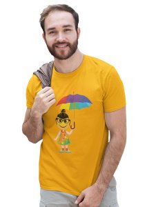 A Young Emoji Girl with Umbrella Printed T-shirt (Yellow) - Clothes for Emoji Lovers - Suitable for Fun Events- Foremost Gifting Material for Your Friends and Close Ones