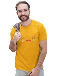 Couples Showing Flying Kiss Emoji T-shirt (Yellow) - Clothes for Emoji Lovers - Suitable for Fun Events - Foremost Gifting Material for Your Friends and Close Ones