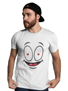 Flashing Heart in Eyes T-shirt (White) - Clothes for Emoji Lovers - Suitable for Fun Events - Foremost Gifting Material for Your Friends and Close Ones