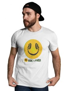 Smile with a Headphone Blend T-shirt (White) - Clothes for Emoji Lovers -Foremost Gifting Material for Your Friends and Close Ones
