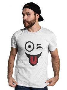 Left Eye Blink Emoji T-shirt (White) - Clothes for Emoji Lovers -Foremost Gifting Material for Your Friends and Close Ones