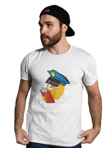 Please be Aware, Police is Here Emoji T-shirt (White) - Clothes for Emoji Lovers -Foremost Gifting Material for Your Friends and Close Ones