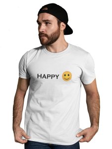 Written Happy Text with Emoji T-shirt (White) - Clothes for Emoji Lovers -Foremost Gifting Material for Your Friends and Close Ones