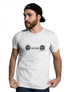 Emo Friend Emoji Printed T-shirt (White) - Clothes for Emoji Lovers -Foremost Gifting Material for Your Friends and Close Ones