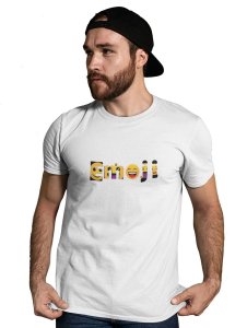 Emoji Pattern in Alphabets Printed T-shirt (White) - Clothes for Emoji Lovers -Foremost Gifting Material for Your Friends and Close Ones