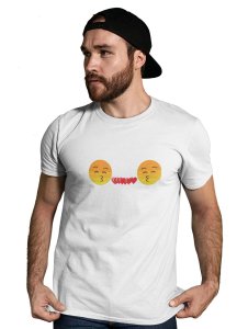 Couples Showing Flying Kiss Emoji T-shirt (White) - Clothes for Emoji Lovers -Foremost Gifting Material for Your Friends and Close Ones