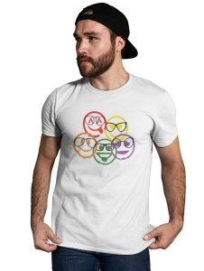 Scribbled Five different Emojis T-shirt (White) - Clothes for Emoji Lovers -Foremost Gifting Material for Your Friends and Close Ones