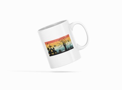 Halloween graveyard - text illustration graphic -Halloween Themed Printed Coffee Mugs