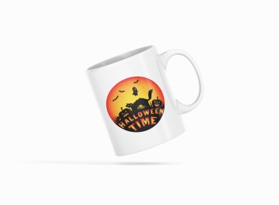 Halloween Time -Circle -Hunted House -Halloween Themed Printed Coffee Mugs