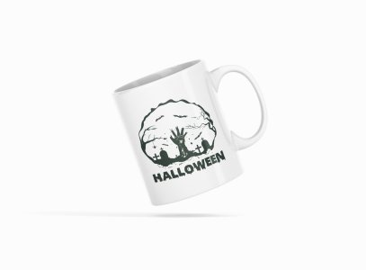 Halloween, graveyard, (BG white) -Halloween Themed Printed Coffee Mugs