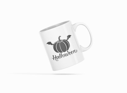 Halloween Black text -Pumpkin With Wings -Halloween Themed Printed Coffee Mugs