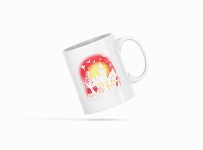 Halloween Scary Illustration -Hunted House-Halloween Themed Printed Coffee Mugs