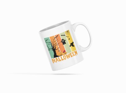Halloween Orange Text -Pumpkins And Ghosts-Halloween Themed Printed Coffee Mugs
