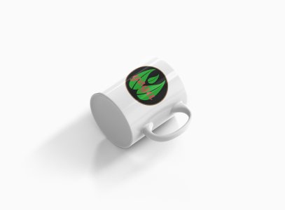 Yoga Text Written Over 3 Leaves, ( BG Green) - Printed Coffee Mugs For Yoga Lovers