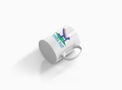 International Yoga Day Text In Red & Blue - Printed Coffee Mugs For Yoga Lovers