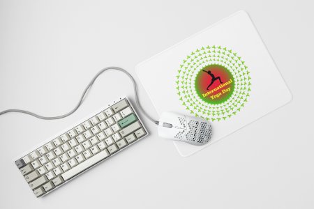 International, surrounded green leaves - yoga themed mousepads