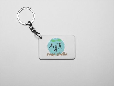 Yoga Studio, 3 Images Dancing, (BG Blue Circle) - Printed Acrylic Keychains(Pack Of 2)