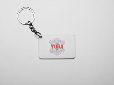 Yoga Text Written In Front Of Violet Flower - Printed Acrylic Keychains(Pack Of 2)