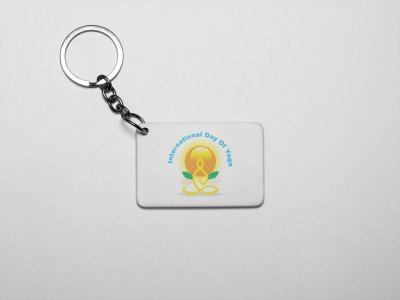 International Yoga Day Text In Sky Blue - Printed Acrylic Keychains(Pack Of 2)