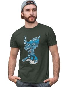 Riotous Cranium Green Round Neck Cotton Half Sleeved T-Shirt with Printed Graphics
