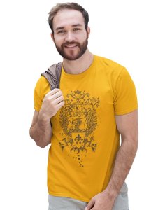 The Royal Eagle Yellow Round Neck Cotton Half Sleeved T-Shirt with Printed Graphics