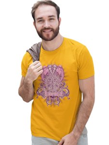 The Power Of Karma Yellow Round Neck Cotton Half Sleeved T-Shirt with Printed Graphics