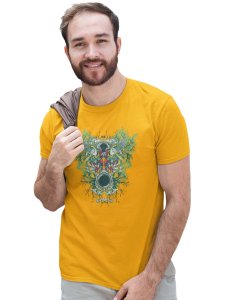 Mirror Monster Yellow Round Neck Cotton Half Sleeved T-Shirt with Printed Graphics