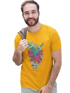 Rods And Roses Yellow Round Neck Cotton Half Sleeved T-Shirt with Printed Graphics