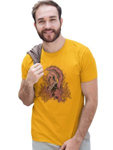 The Knight Yellow Round Neck Cotton Half Sleeved T-Shirt with Printed Graphics