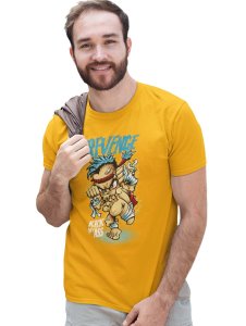 Revenge Yellow Round Neck Cotton Half Sleeved T-Shirt with Printed Graphics