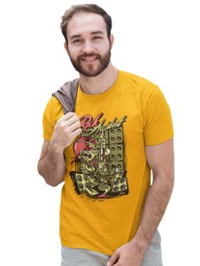 Rock Accident Yellow Round Neck Cotton Half Sleeved T-Shirt with Printed Graphics