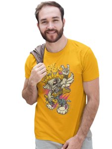 Bone To Rock Yellow Round Neck Cotton Half Sleeved T-Shirt with Printed Graphics